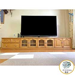 テレビボード巾240cm(ナチュラル色)|ガラス扉|クリスタル取手