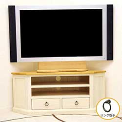コーナーテレビボード巾110cm(ミルキーホワイト色)|リング取手