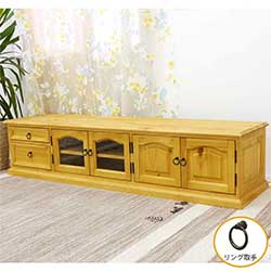 テレビボード巾180cm(ナチュラル色)|ガラス扉|リング取手