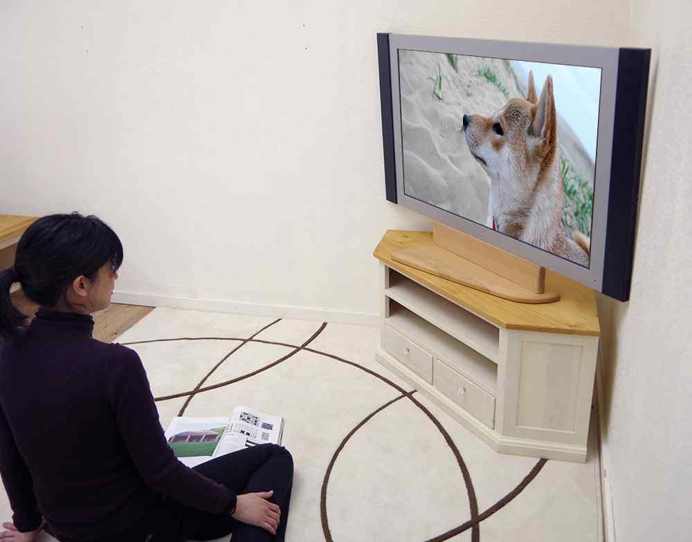 白いフローリングにとてもマッチしたコーナーテレビボード